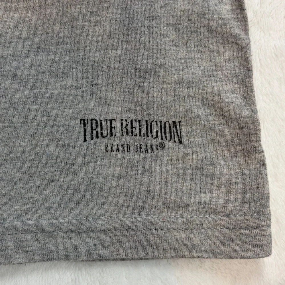 True Religion T-Shirt Mens Medium Gray Good Horseshoe Sleeve Logo Crewneck Tee‎